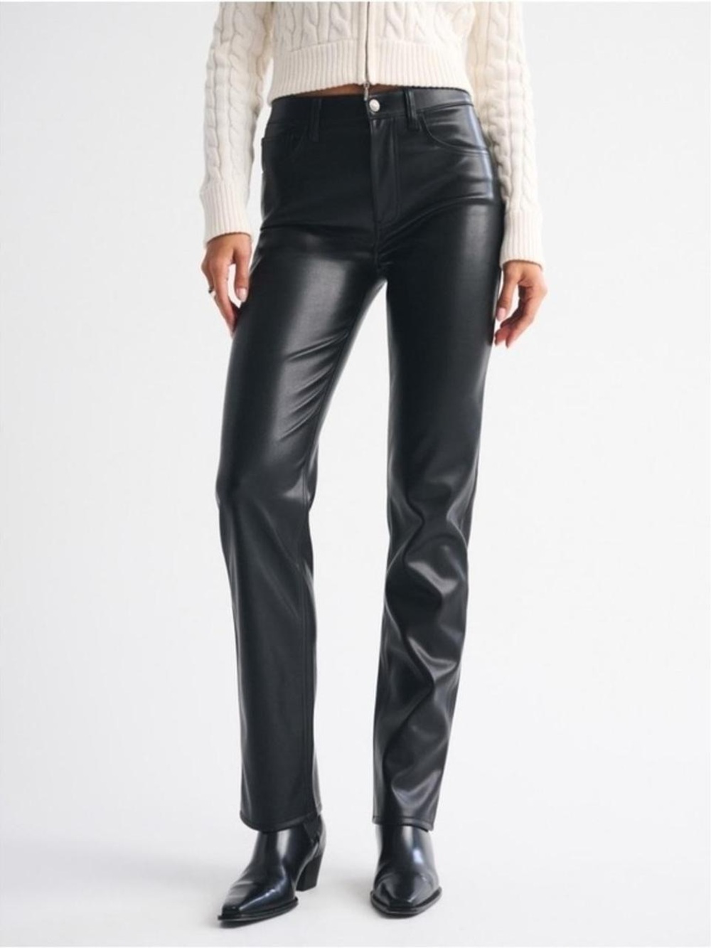 Abercrombie & Fitch Black 90s Straight Ultra High Rise Vegan Leather Pants